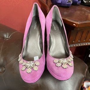 Suede embellished Calvin Klein heels one of a kind!